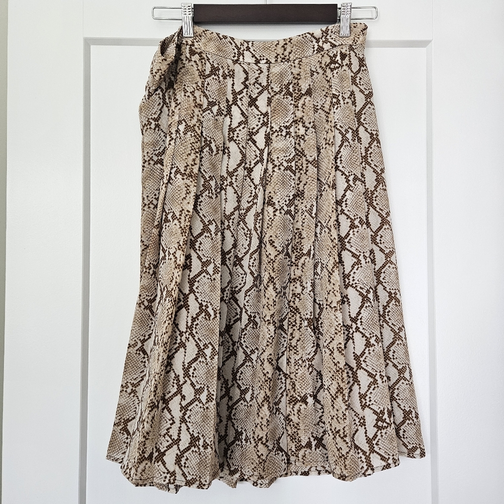Michael Kors Pleated Snake Skin Midi Skirt